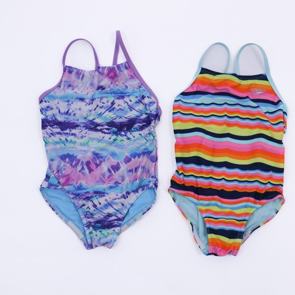 Speedo Swim Bathing Suits Girls XS Set of 2 Rainbow Tie Dye - Picture 1 of 11